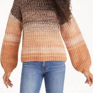 525 Pullover Sweater Marled Yarn Balloon Sleeves Neutral Ombre Brown Large